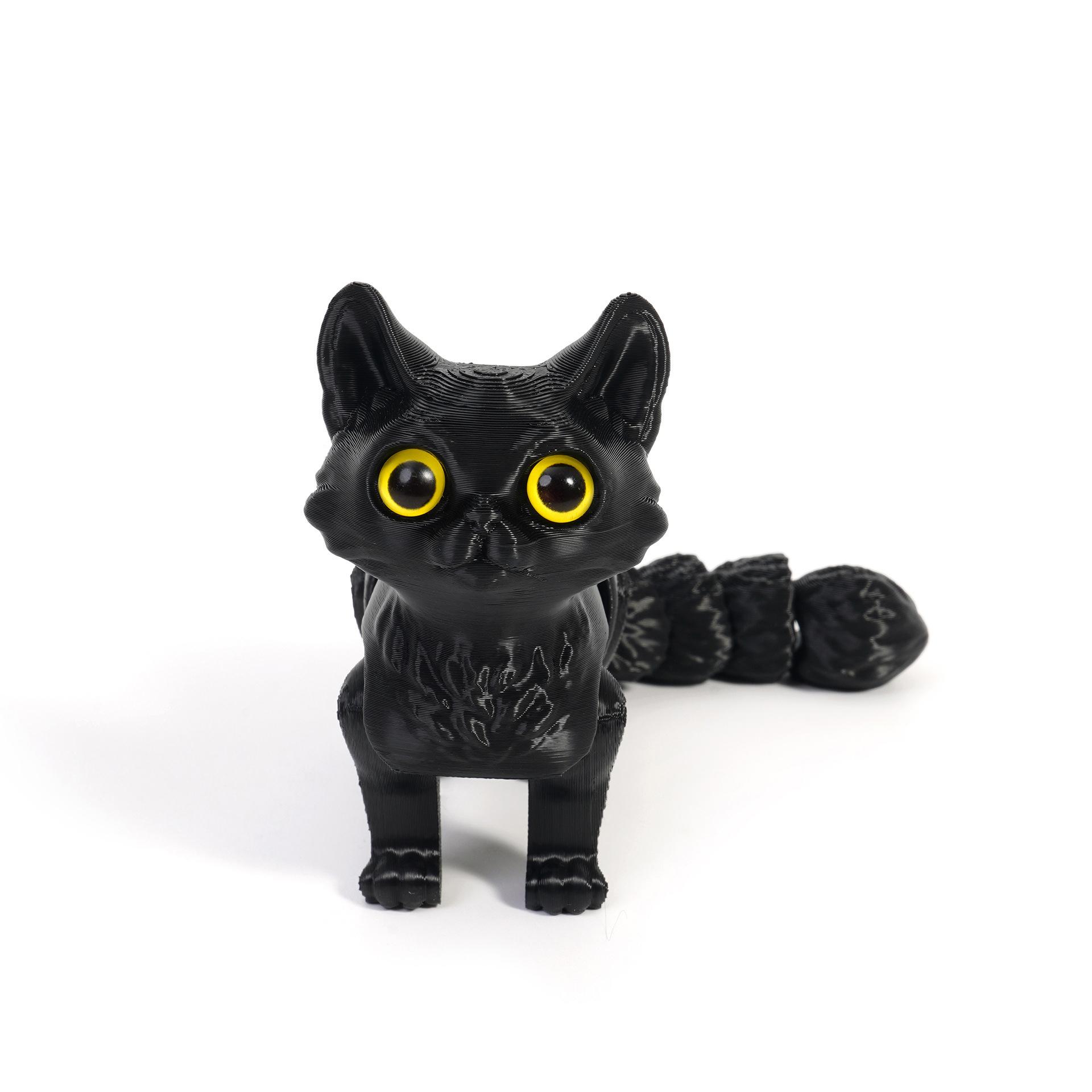 12cm Chats Mignons Articulés Imprimés en 3D avec Articulation de Queue Mobile Ornement Chaton Kawaii Décorations de Chambre Bureau Voiture Jouets pour Cadeaux 12cm noir