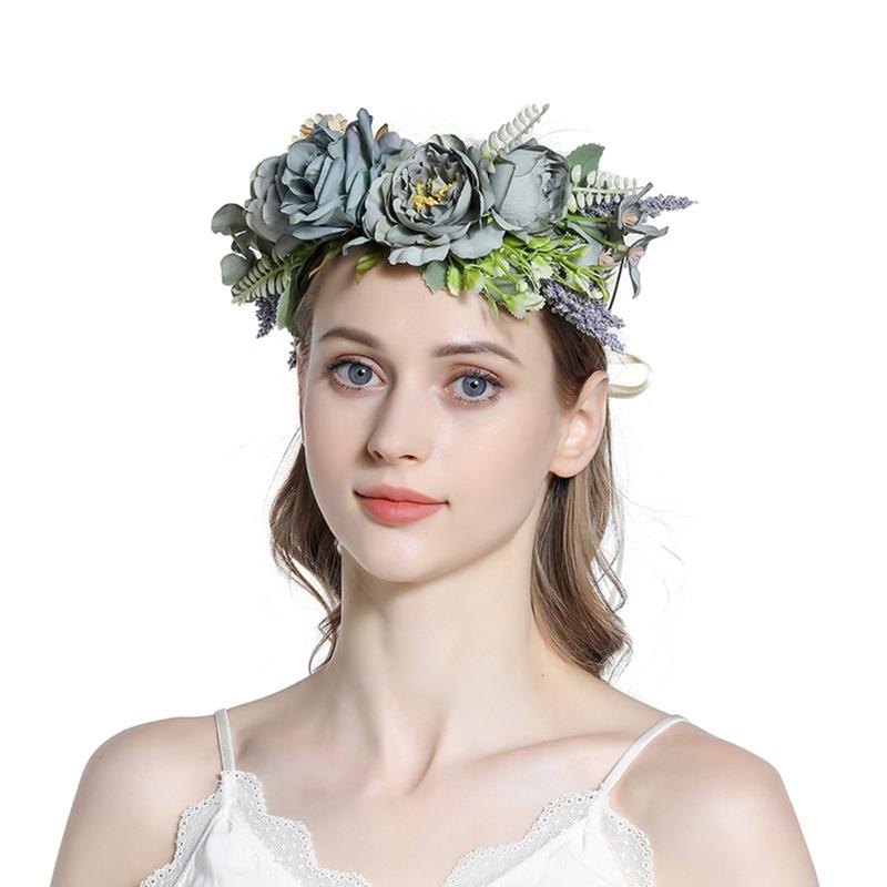 Bride Flower Headband Floral Garland Headpiece Bohemian Flower Crown Headband Boho Bridal Flower Wreath Hair Hoop