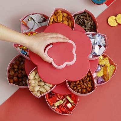 Yousheng Multi-Layer Rotating Petal Snack Tray Divided Fruit Nut Holder with Lids Space-Saving Plastic Organizer for Home Kitchen Picnic