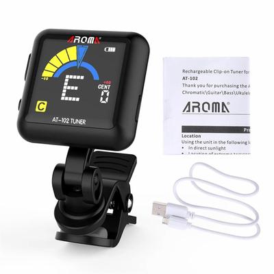 Tuner de chitară AROMA AT-102 Afișaj LCD Reîncărcabil prin USB Tuner de chitară cu clips pentru chitară acustică bas