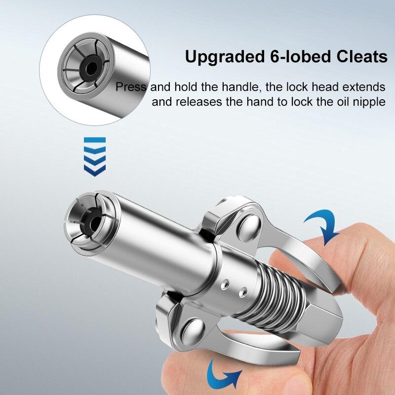 10000 PSI Grease Tool Coupler Heavy-Duty Quick Lock and Release Double Handle Stainless Steel NPTI/8 Leak-Free Grease Tool Tip
