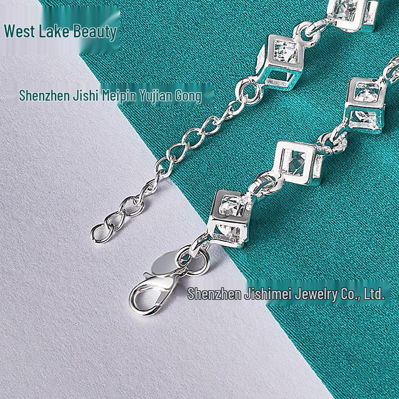 West Lake Beauty Silver Hollow Grid Bracelet