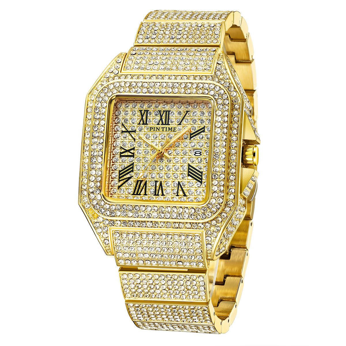 Pintime Watch Men S Quartz Watch Square Diamond Date Watch Clock Men