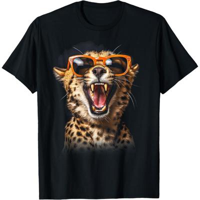 Luipaard Cheetah zonnebril Tijger Luipaard Gezicht Leeuw Kat T-shirt voor Mannen Vrouwen Meisjes Kinderen