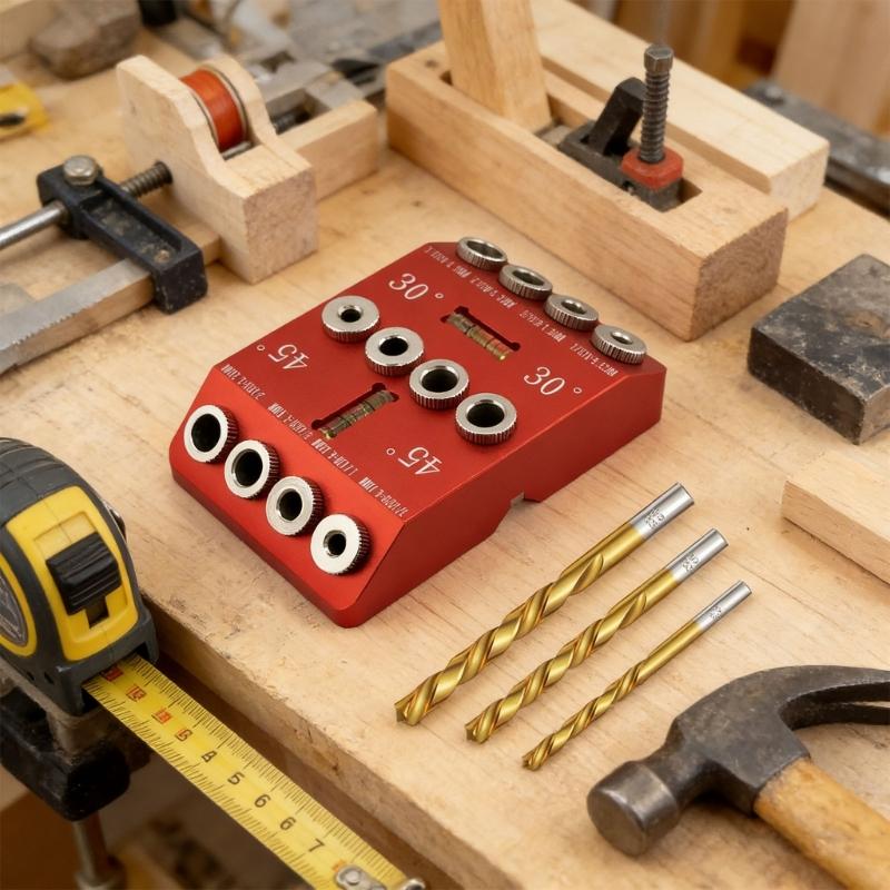 Professional Woodworking Drill Guide highlighting Fixed 30 45 90 Degree Positions For Exact Hole Placement On track Components