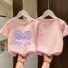 Summer New Girls 100 Percent Cotton Short Sleeve T Shirt Casual Round Neck Printed Top For Little Girls Daily Wear