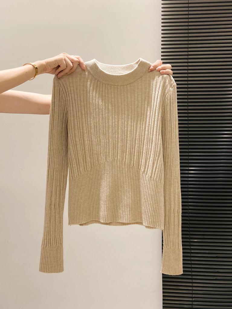 High-end pit strip slim-fitting short knitted sweater autumn and winter shoulder waist soft waxy sweater women's top with bottoming shirt inside