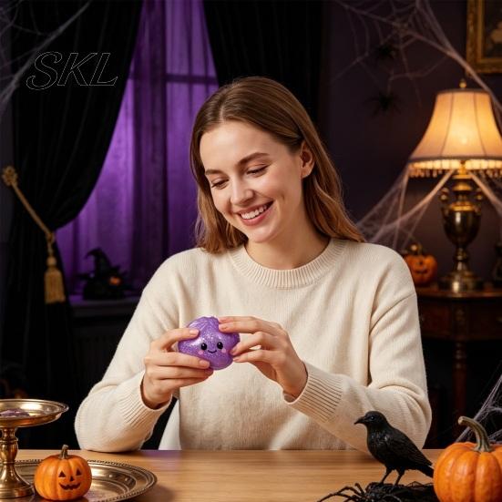 Calming Fidget Toy Halloween Dumpling Squeeze Toy, Pumpkin Ghost Bat Steamed Bun Sensory Anxiety Relief for Stress Relief, Ball Party Favors
