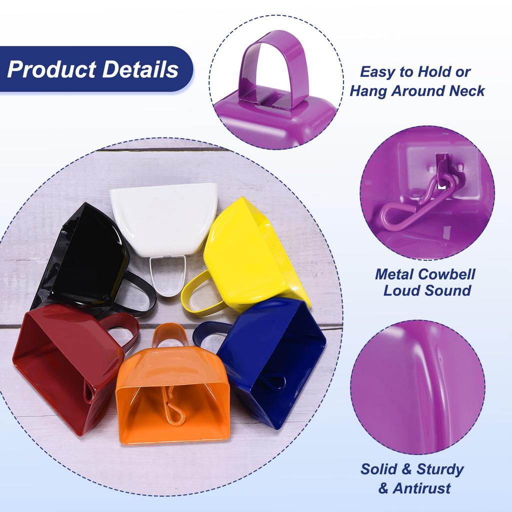 PATIKIL Sada 12 kravských zvonců na fotbalové zápasy, 3palcové kravské zvonce na sportovní události, Hlasité kovové kravské zvonce na roztleskávání, Maratony,