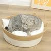 Cama Redonda para Gatos de Corda de Algodão Trançada à Mão com Alças de Orelha de Gato Removíveis Ninho Respirável para Animais de Estimação para Gatos de Interior
