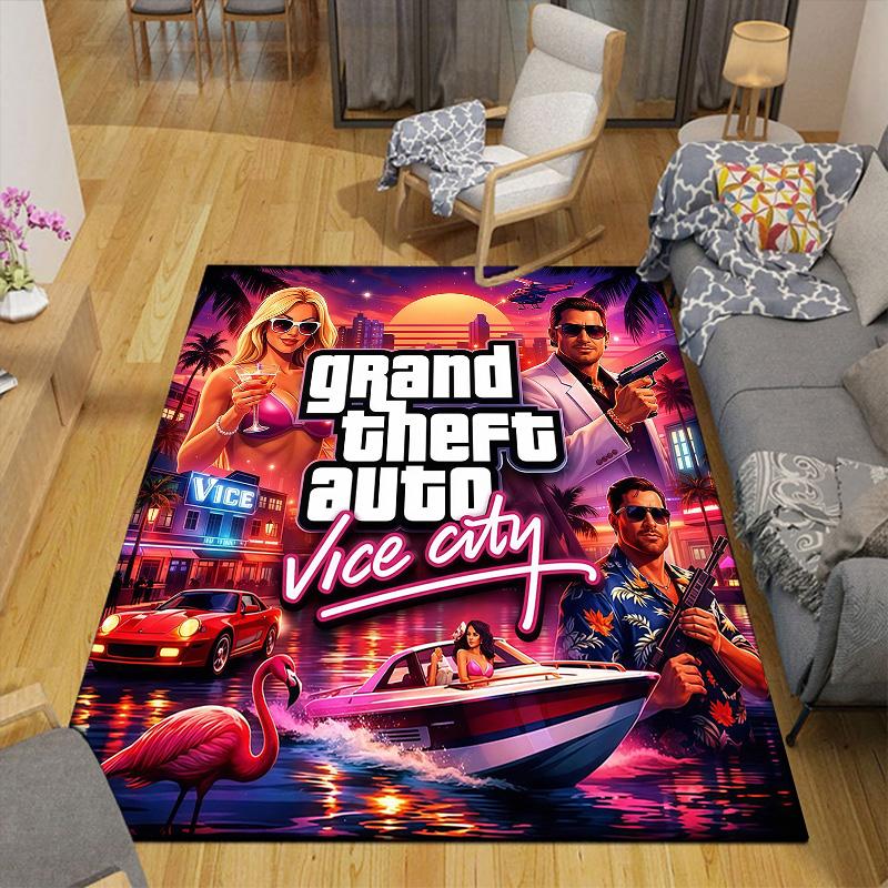 Grand Theft Auto2 Flannel Pattern Square Carpet,Area Rug,Carpet Rug for Living Room Bedroom Sofa Playroom Decor,Non-slip Floor Mat