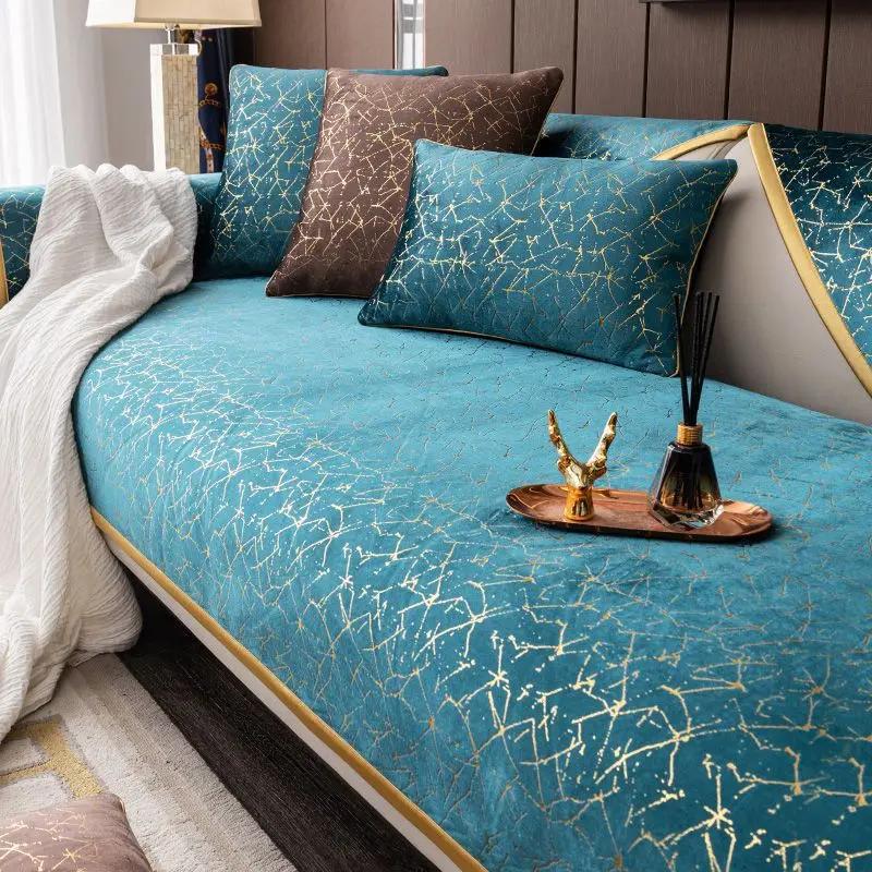 Gold Edged Leather Universal Sofa Cover Modern High-grade Sofa Cushion Non-slip Anti Chair Pad Satin Edging Recliner Cover Towel