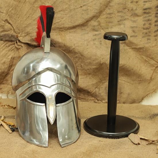 Handmade Greek Corinthian Helmet  Silver Spartan Warrior Armor  Plume Crested Cosplay Prop