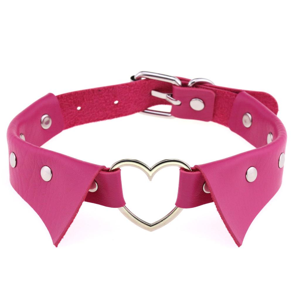 Heart Shirt Collar Faux Leather Choker, Punk Style Collar Necklace Clavicle Chain for Women