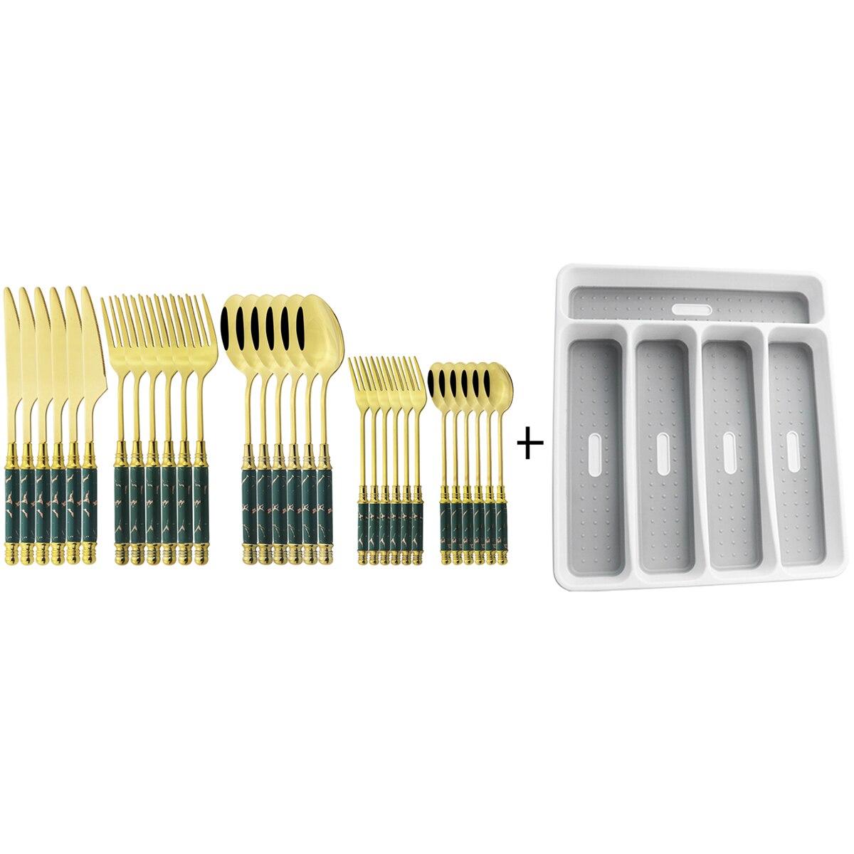 

Золотая посуда, мраморный керамический набор столовых приборов, лоток для хранения, нож из нержавеющей стали, ложка, вилка, посуда, вилка для кофе, торта, обеденный набор золотой/зелёный