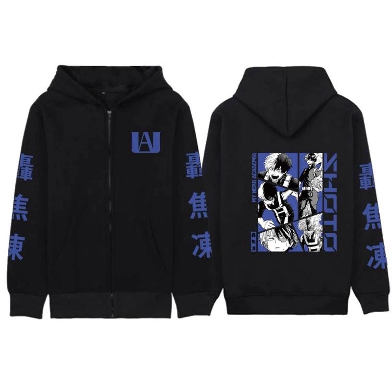 Anime Printed Zipper Hoodie Men Fashion Casual Harajuku Streetwear Long Sleeve Fleece Jacket Coat Fall Winter Sweatshirts