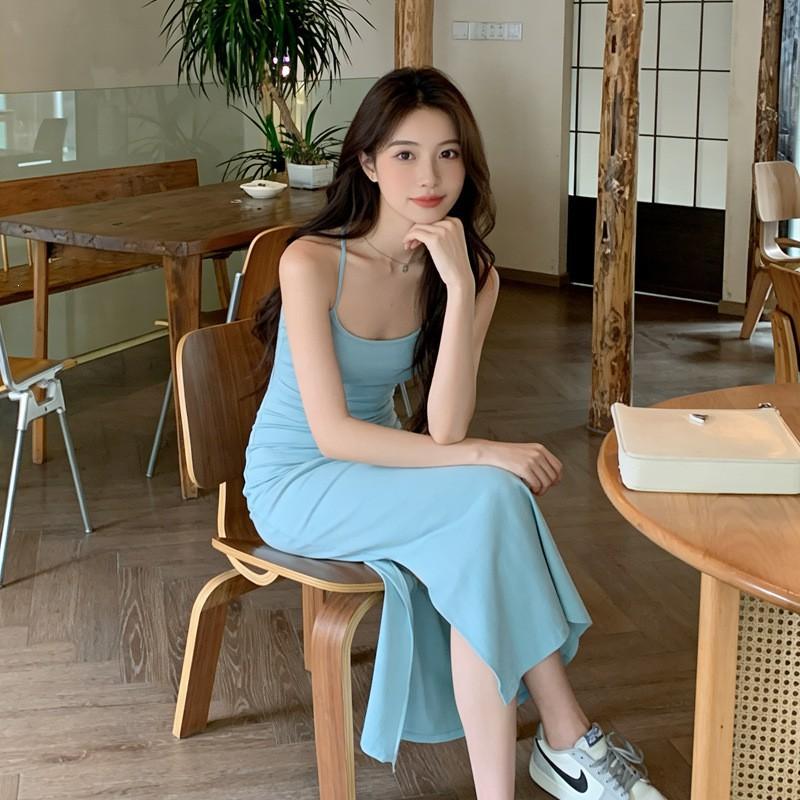 French Vacation Style Sleeveless Suspender Dress Beautiful Hot Girls Wear A Temperament Dopamine Thai Long