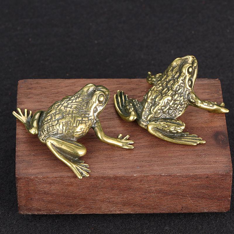 Solid Brass Lucky Rich Toads Frog Animal Statue Decor Tea Pet Bronze Ornaments Craft Collection NEW
