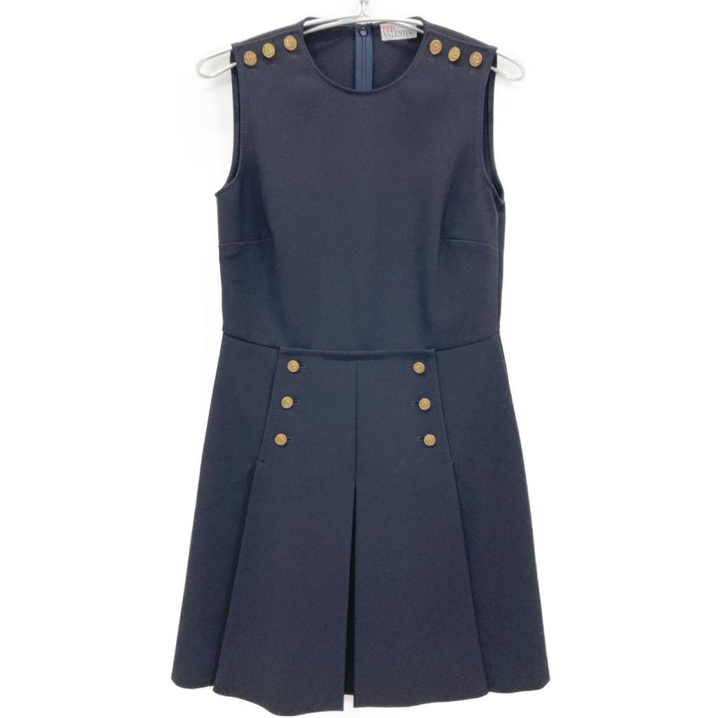 RED VALENTINO XR3VADC05LB Navy Gold Button Caddy One-Piece dress 42 NavyUsed