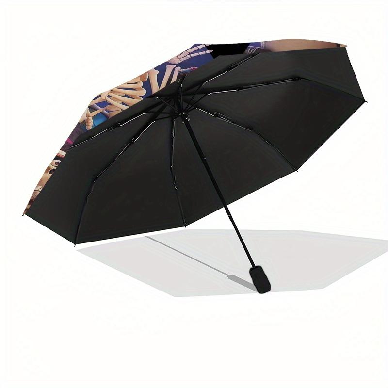 1pc Coco,Skeletons Automatic Folding Umbrella: Compact 8-Bone Design Cartoon Outdoor Travel Companion, Business Umbrella, Christmas Valentin