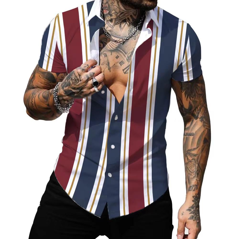 Summer Hawaiian Shirts 3d Printed Striped Sexy Men Women Clothing Men's Vocation Lapel Camisa Fashion Beach Short Sleeve  Blouse