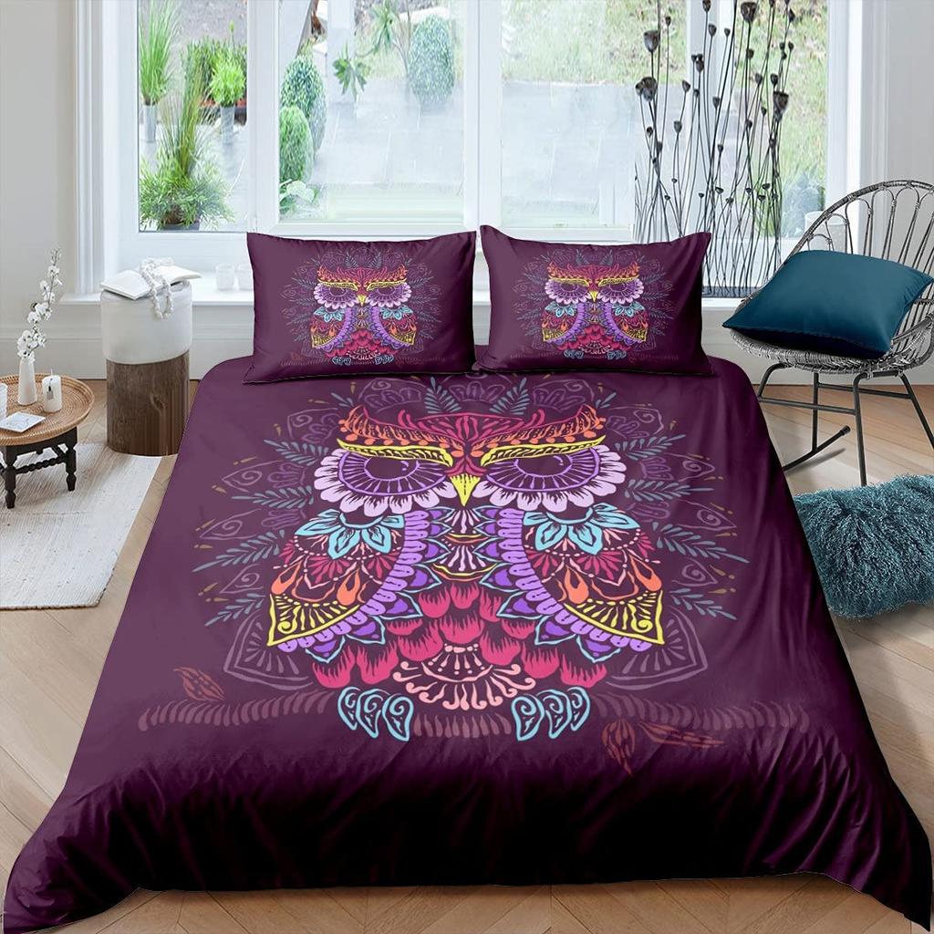Cartoon Owl Duvet Cover Set Cute Kawaii Animals for Kids Girls Bedding Set King Queen Single Twin Size Polyester Comforter Cover