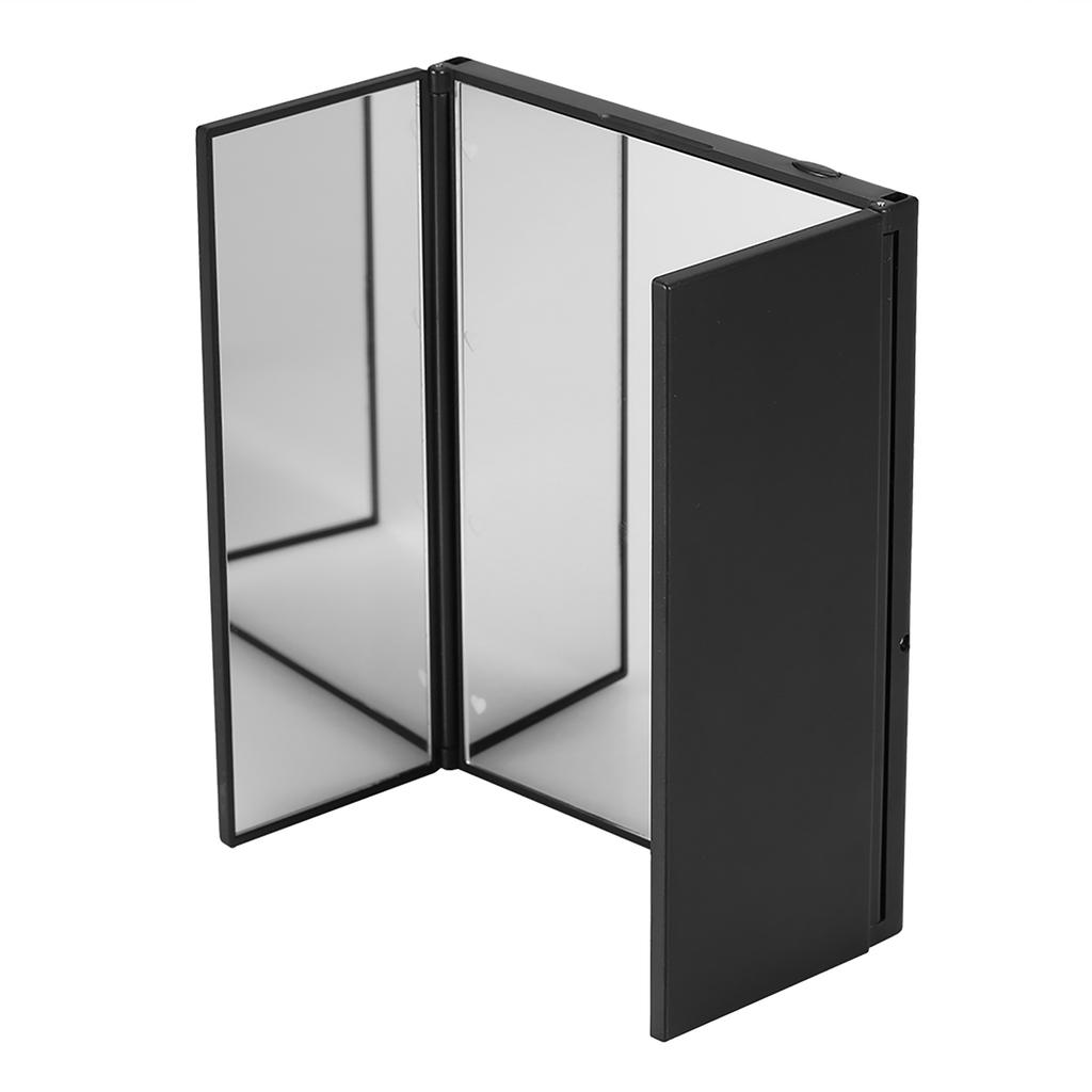 1pc Tri  sided Foldable 8 Led Brightness Lights Desktop Table Makeup Cosmetic Mirror (Black)