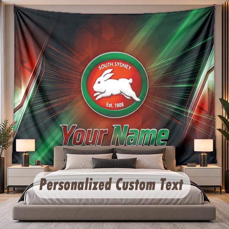 Custom Name Text Tapestry South Sydney Rabbitohs Personalized Polyester Wall Tapestry For Bedroom And Room