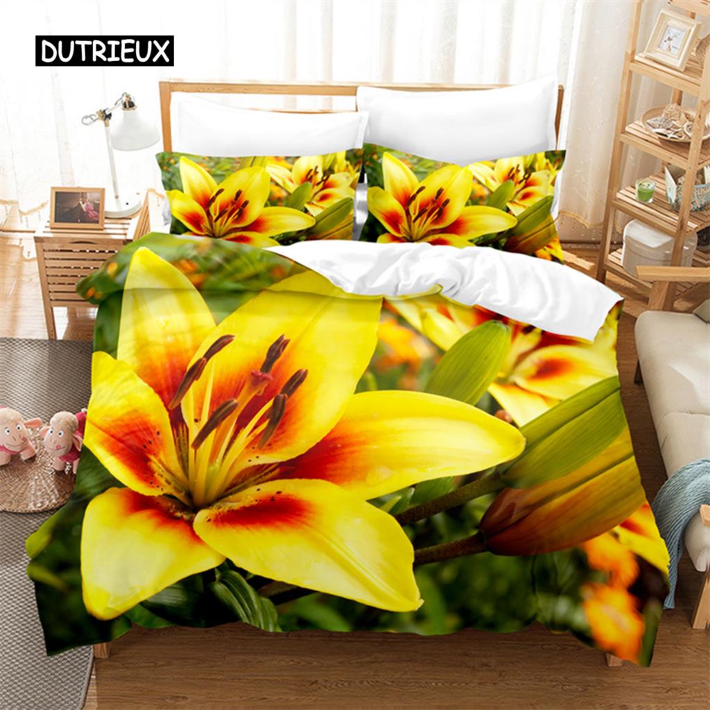 Yellow Flowers  Queen Bedding Sets Duvet Cover Set Bedding Digital Printing Bed Linen King Size Duvet Cover Set Bedding Set