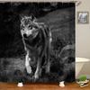 Wolf Silhouette Shower Curtain Black White Howling Thunderstorm Animal Moon Light Mystic Decor Bathroom Set Waterproof With Hook