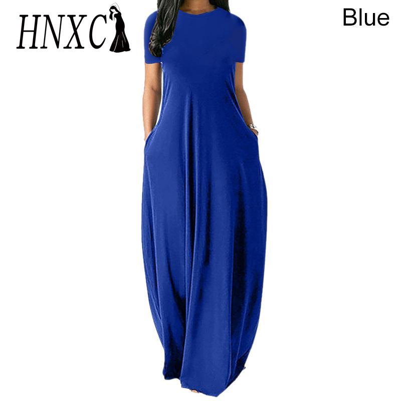 HNXC Women Casual Loose Long Dress O-Neck Short Sleeve Summer Beach Dress Elegant Party Dress