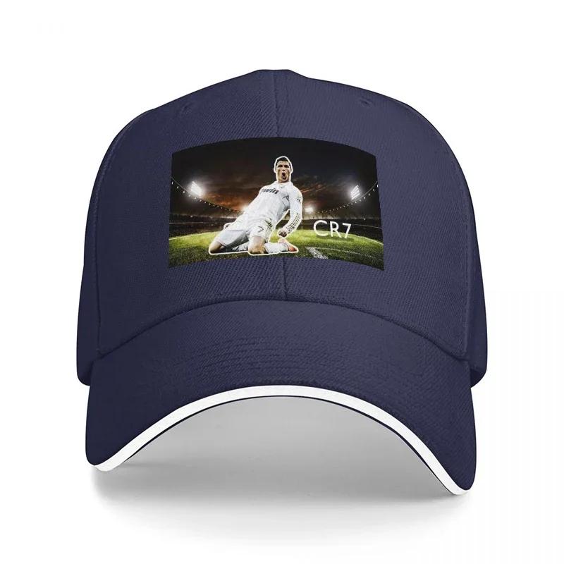 CR7 Football Legend Stadium Scene Baseball Cap Black with White Trim Premium Sports Hat for Fans and Style Enthusiasts