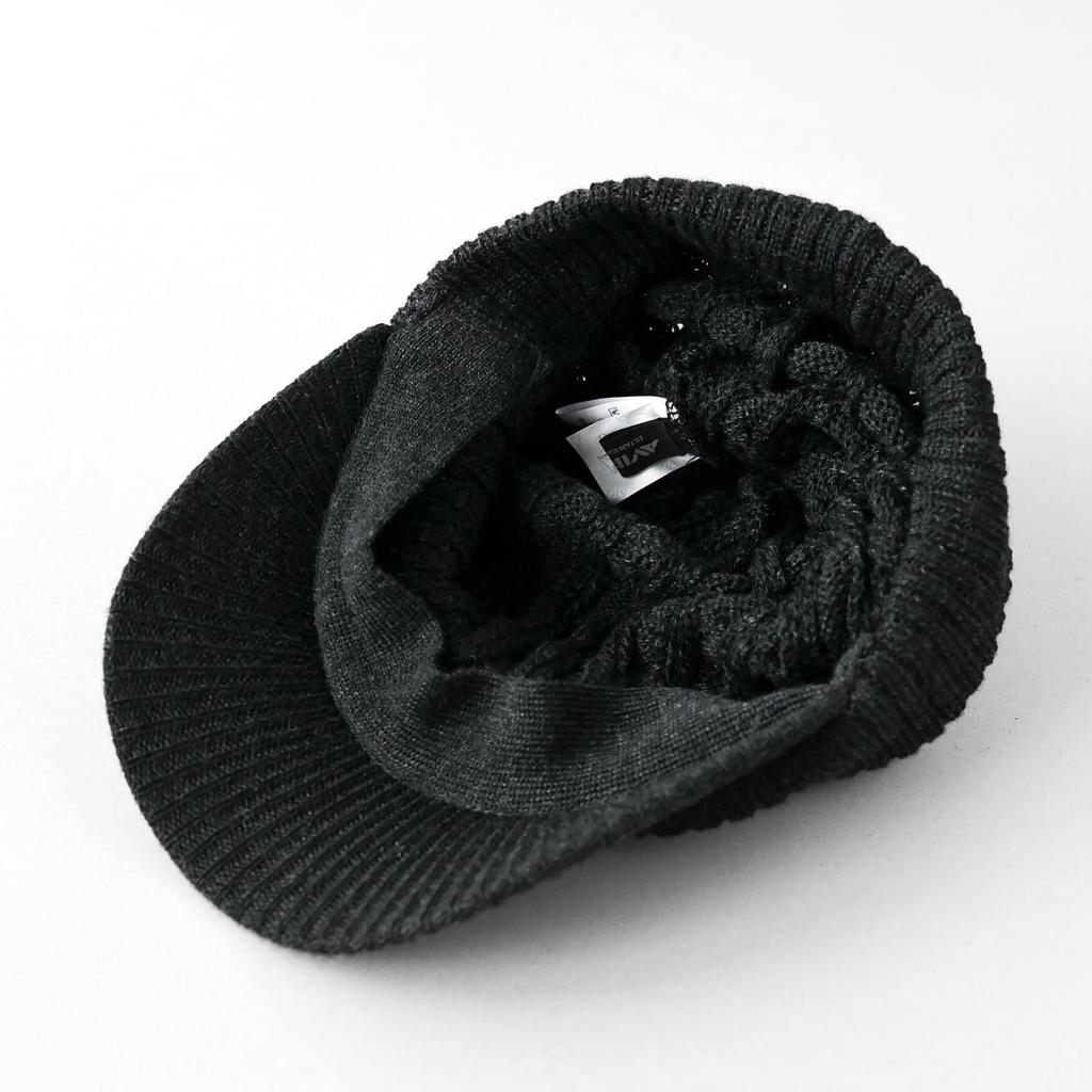 AVIREX Cable Knit Cap with and Winter Knit Black 023 Loose-Fit Brim, Men's Women's Cap, Mix,