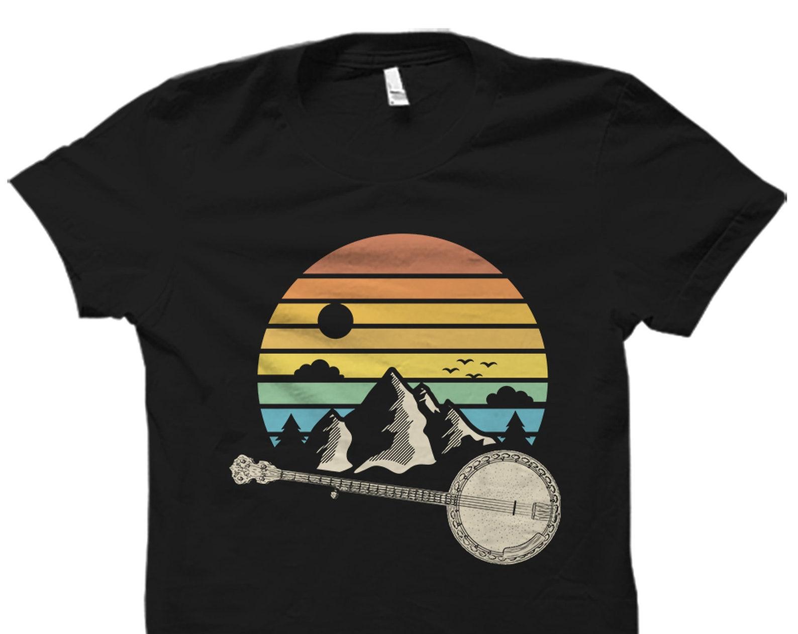 Cool Banjo Shirt. Banjo Lover Gift. Banjo Player Shirt. Banjo Fan Gift. Banjo Teacher Shirt. Banjo Player Gift. Banjo Retro Mountain #OS2815 S