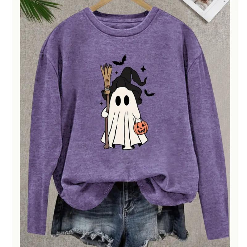 2025 Autumn & Winter Women's New Casual Crew Neck Long Sleeve Top 3D Halloween Pattern