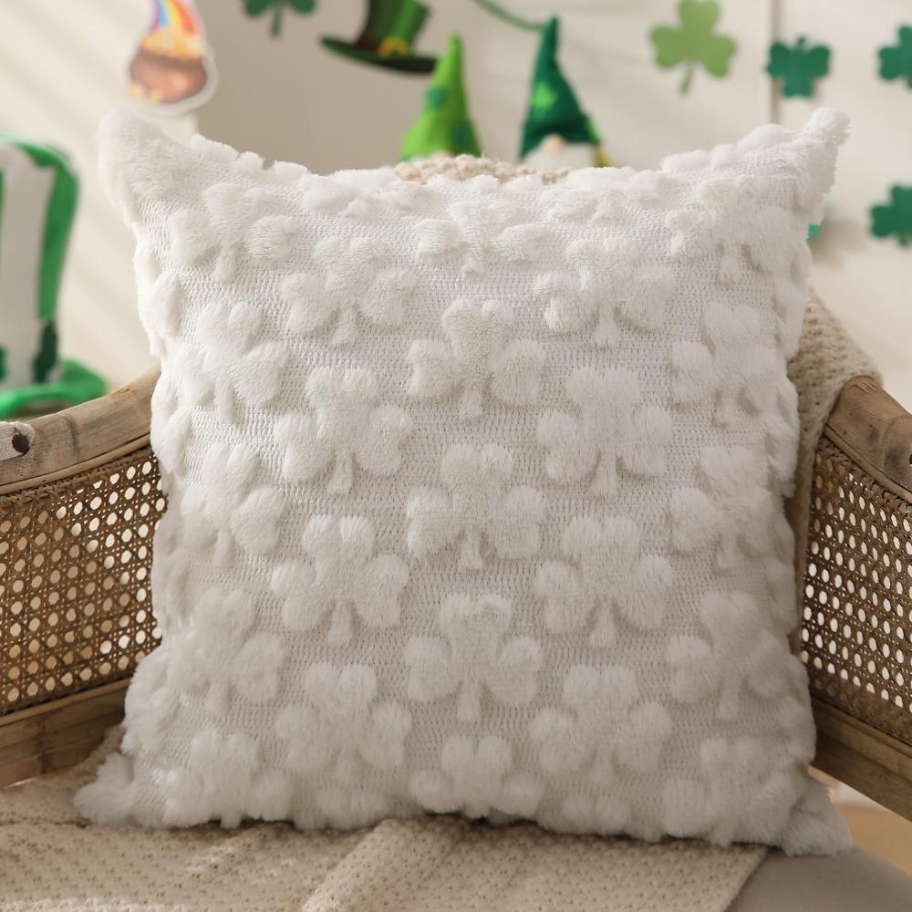 

Soft Plush Throw Pillowcase Green Shamrock Sofa Cushion Covers Pillow Cover for St Patricks Day 4