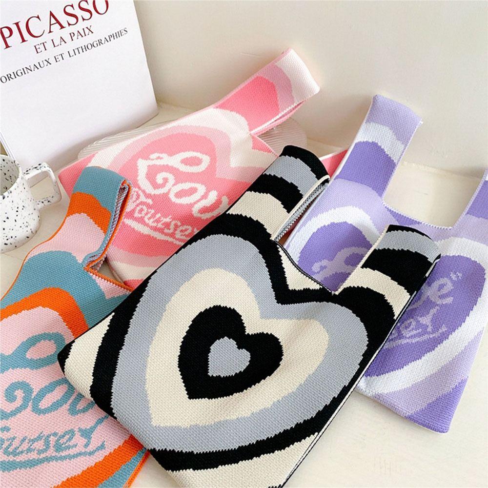 Mini Karo Strick Handtasche Nischen Design Damen Mädchen Tragetasche Handgeknüpft Knoten Handgelenk Tasche Lässig Farbe Umhängetasche Einkaufstaschen