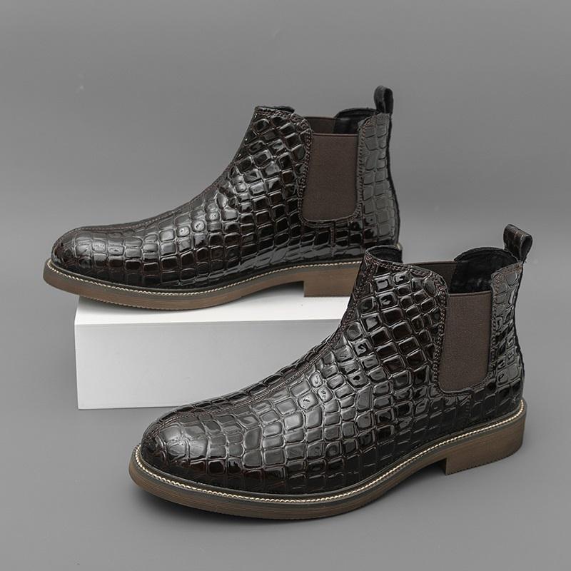 

Роскошный дизайнерский новый мужской ботинок челси до щиколотки с острым носком, из лакированной кожи с узором аллигатора, повседневная зимняя обувь с высоким верхом 38