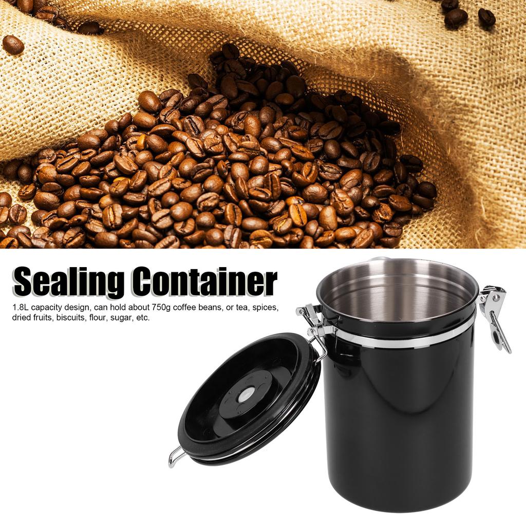 Coffee Bean Container with Exhaust Valve Tea Leaf Storage Canister for Kitchen Use(Silver Spoon 1.8L (Filled 750g Coffee Bean))