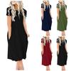 Women's Short Sleeve Pockets Waist Pleated Loose Swing Flare Dress
