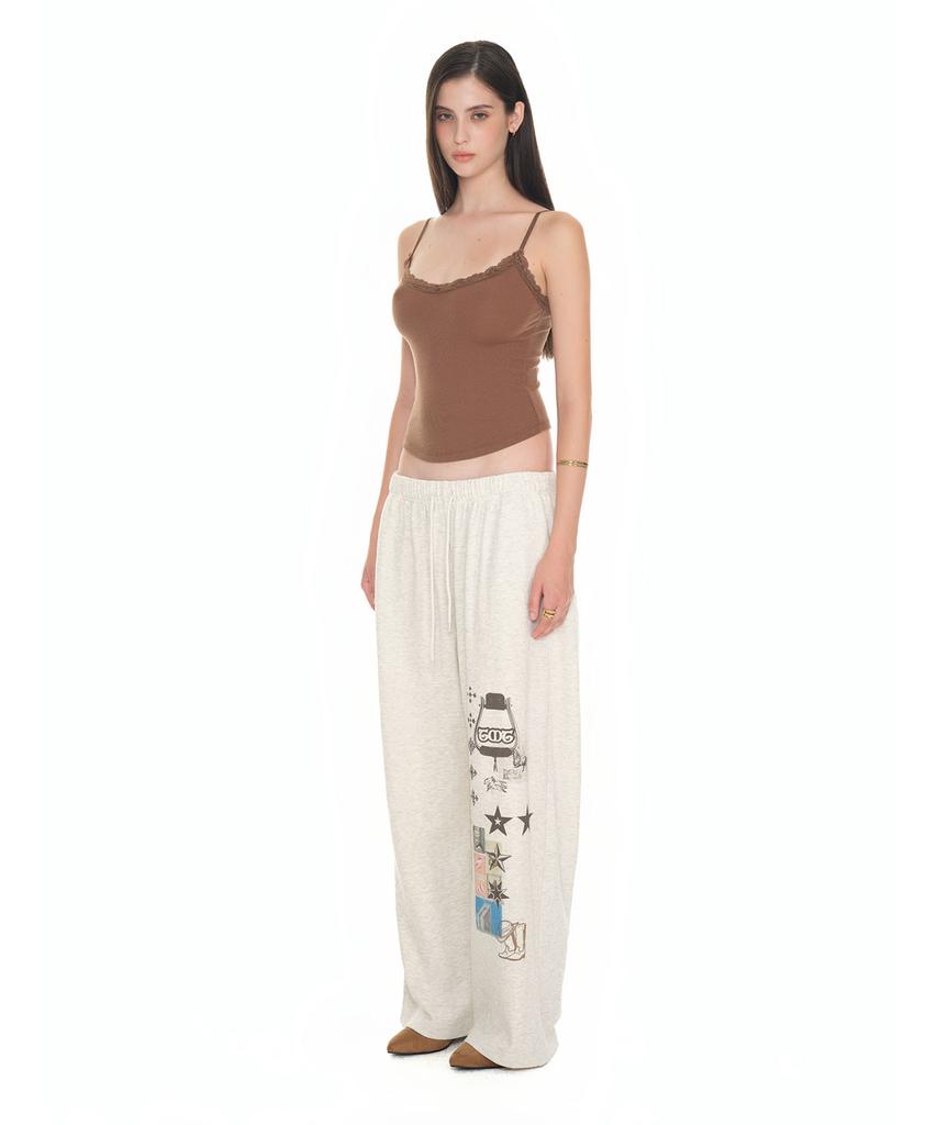 TOOMUCHTAX Printed Waffle Pants Ivory