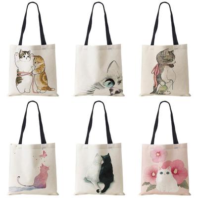 Borse tote dipinte a mano ad acquerello Borsa a tracolla con stampa floreale simpatico gatto per donna Borsa da ufficio Borsa per la spesa casual quotidiana