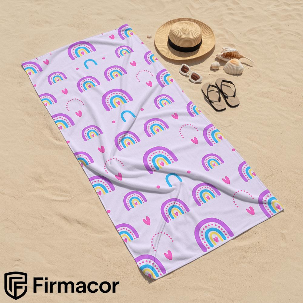 Lilac Pastel Rainbow Heart Microfiber Beach Towel Quick Dry Sand Free Oversized Soft Absorbent Bath Towel for Swimming Pool Gym