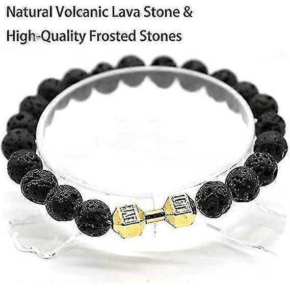3pcs Traintough Dumbbell Bracelet, High Quality Men Beaded Bracelet Volcanic Lava Stone Dumbbell Bracelet Gifts For Men
