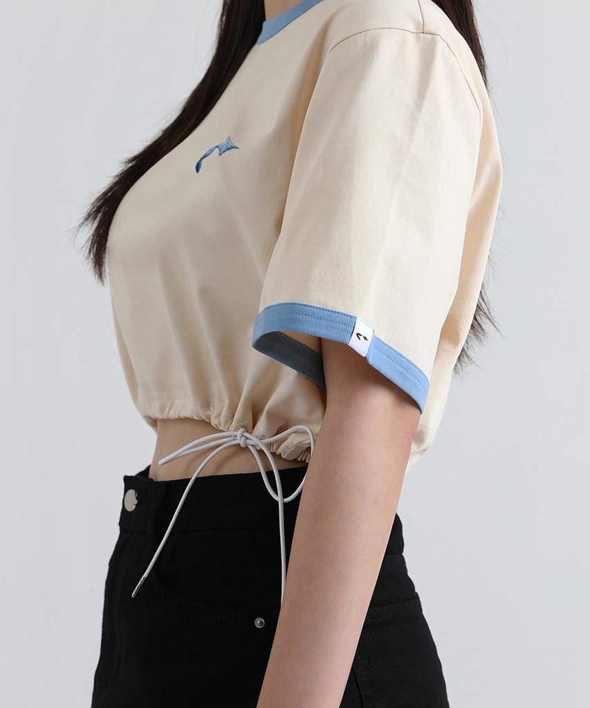 CANVARTS Glitter Logo Crop Short Sleeve T-Shirt (Beige)
