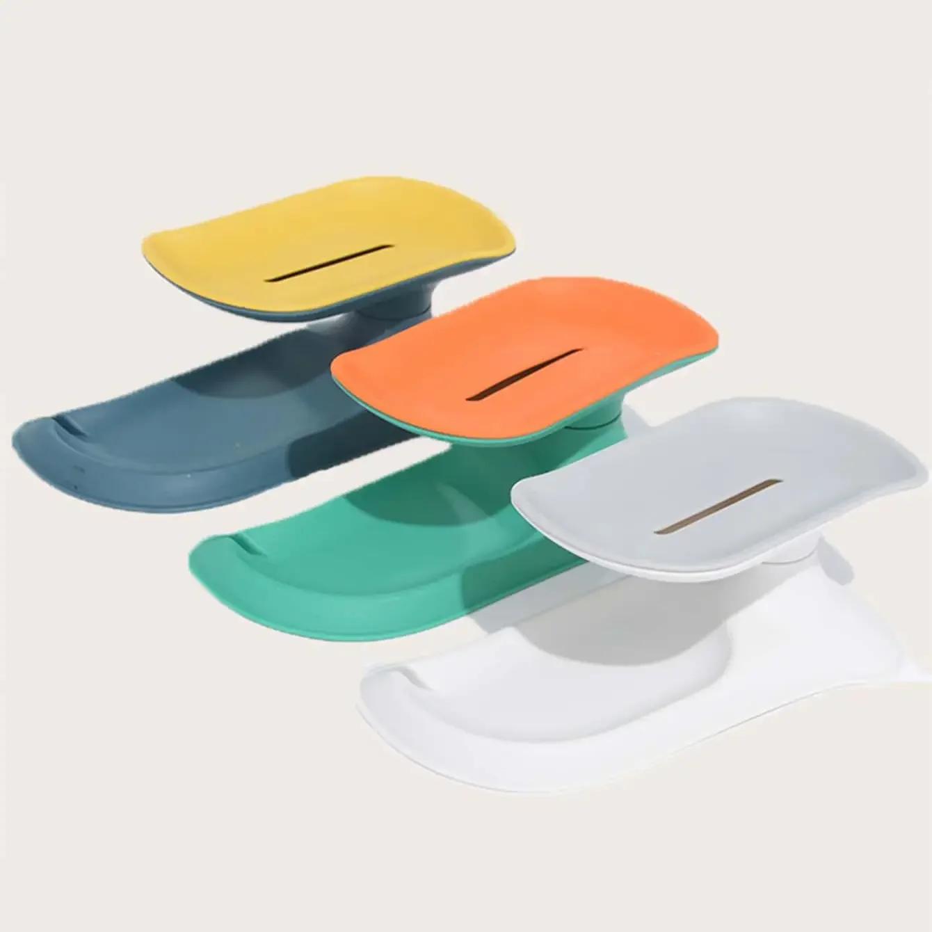 

1pc Toilet Rotating Creative Paste Traceless Soap Box, Wall Mounted Soap Rack, Double Layer European Style синій