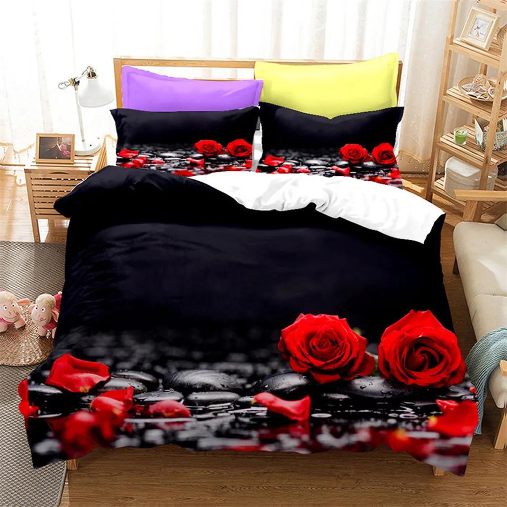 Red Rose Romantic Valentine's Day Floral Soft Duvet Cover for Women Young Girls Valentine's Day Gift Flowers Print Comfortable Quilt Cover Rom Decor