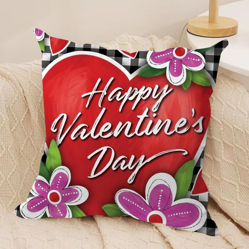 Happy Valentines Day Cushion Cover Silky Short Plush DoubleSided Printed Pillow Case for Sofa All Seasons Home Decor Gift