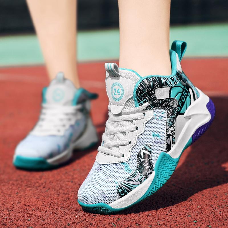 31-40 Tenårings Pluss Størrelse Sklisikker Slitesterk Pustende Mote Høye Basketballsko Fritidssko