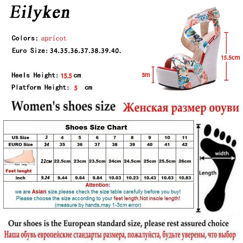 Fashion Eilyken Summer Fashion Wedge Platform Sandals Woman Buckle Strap Silk Printed Sexy Female Party Casual Shoes